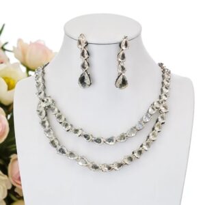 Elegant Double-Layer White AD Necklace Set