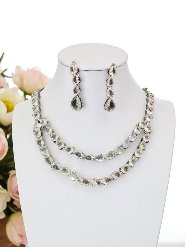 Elegant Double-Layer White AD Necklace Set