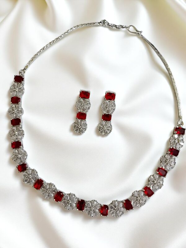 Red & White Ad Stone Necklace with Earring Set