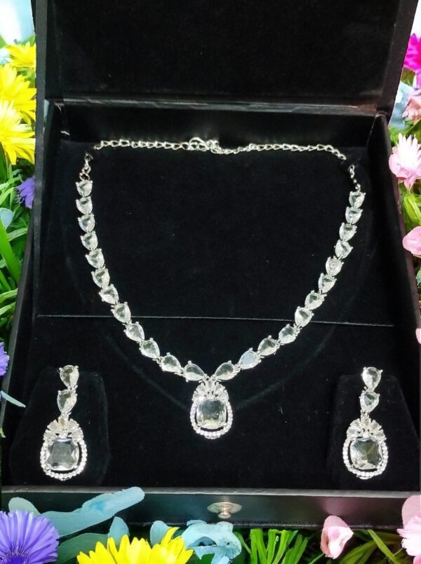 Radiant White American Diamond Necklace Set - Image 3