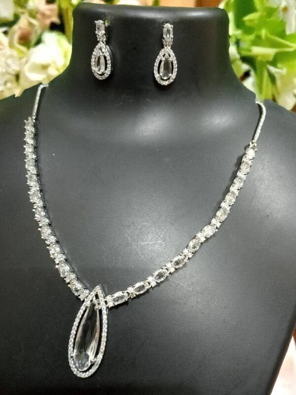 Elegant White AD Necklace & Earring Set – Timeless Design - Image 3