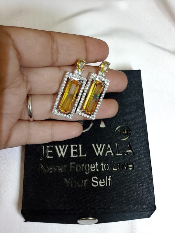 Yellow Ad Stone Premium Quality Earring Pair - Image 2