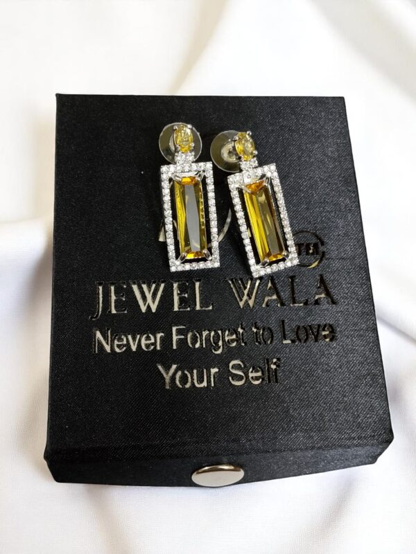 Yellow Ad Stone Premium Quality Earring Pair - Image 3