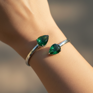 Jewel Wala Elegant Green AD Stone Rhodium Plated Bracelet