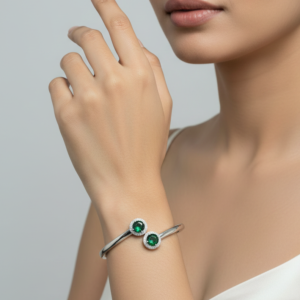 Jewel Wala Green A.D Rhodium Plated Bracelet