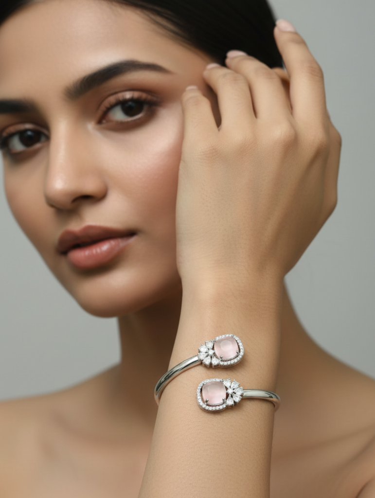Jewel Wala Pink A.D Rhodium Plated Bracelet