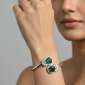 Jewel Wala Green A.D Rhodium Plated Bracelet