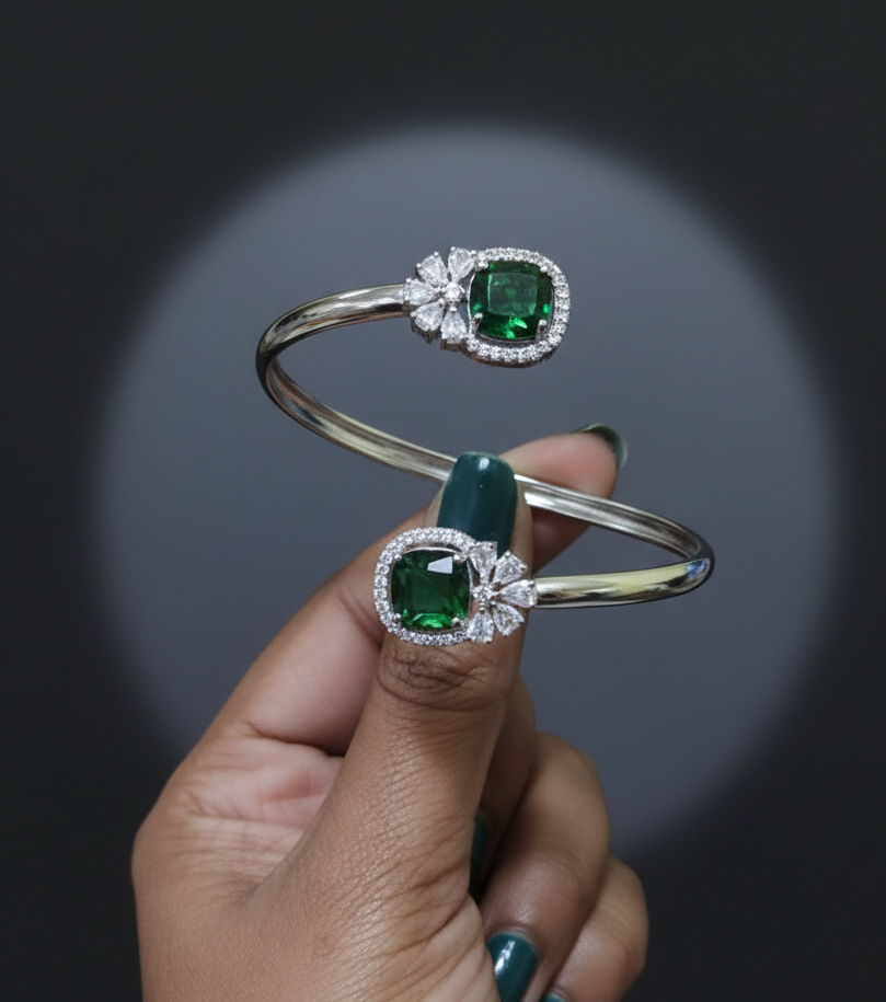 Jewel Wala Green A.D Rhodium Plated Bracelet - Image 3