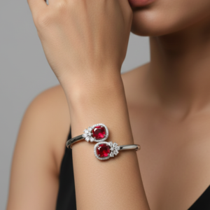 Jewel Wala Red A.D Rhodium Plated  Bracelet