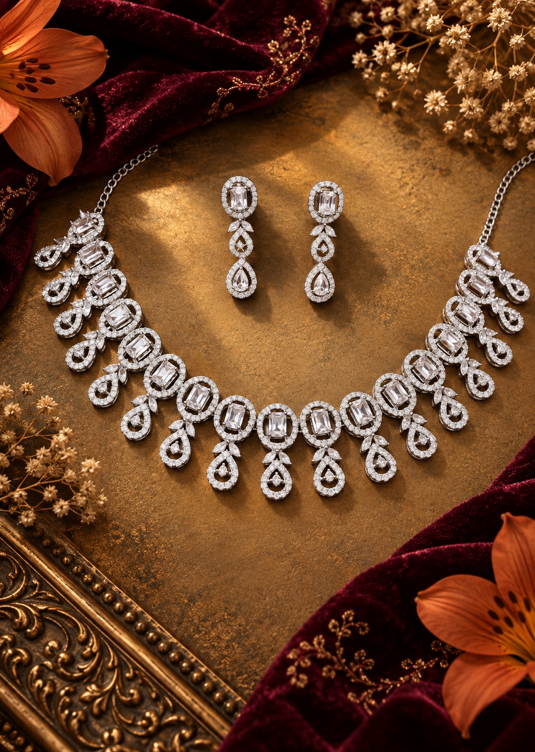 Jewel Wala American Diamond Rhodium Plated White Stone Necklace Set - Image 2