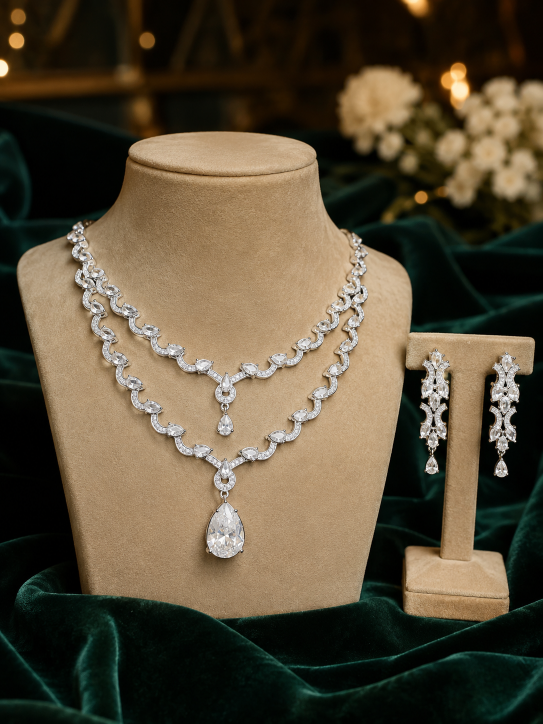 Jewel Wala American Diamond Rhodium Plated White Stone Necklace Set - Image 3