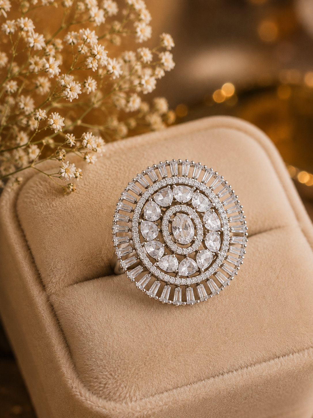 Jewel Wala American Diamond Rhodium Plated White Stone Adjustable Finger Ring - Image 4