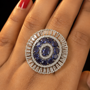 Jewel Wala American Diamond Rhodium Plated Purple Stone Adjustable Finger Ring