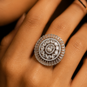 Jewel Wala American Diamond Rhodium Plated White Stone Adjustable Finger Ring