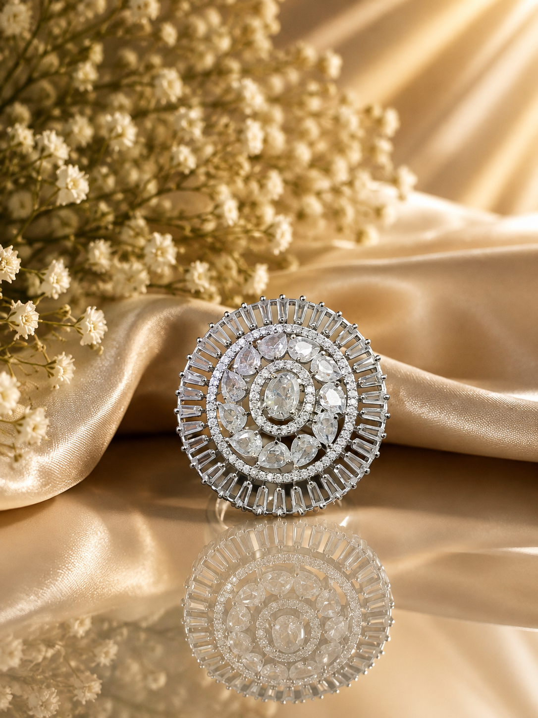 Jewel Wala American Diamond Rhodium Plated White Stone Adjustable Finger Ring - Image 3