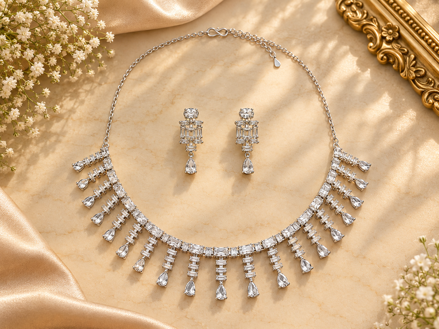 Jewel Wala American Diamond Rhodium Plated White Stone Necklace Set - Image 2