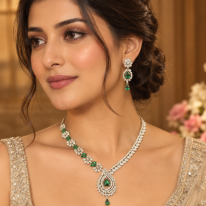 Jewel Wala Elegant American Diamond Rhodium Plated Necklace Set