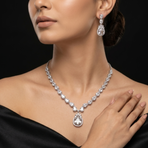 Jewel Wala American Diamond Rhodium Plated White Stone Necklace Set