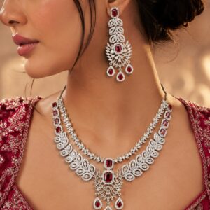 Jewel Wala Elegant American Diamond Rhodium Plated Necklace Set