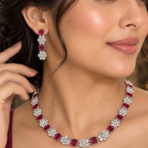 Jewel Wala Elegant American Diamond Rhodium Plated Necklace Set