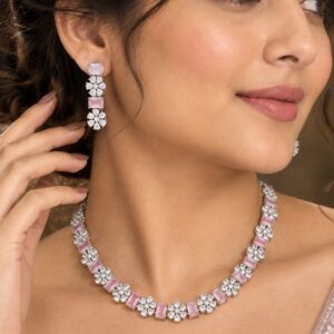 Jewel Wala Elegant American Diamond Rhodium Necklace Set
